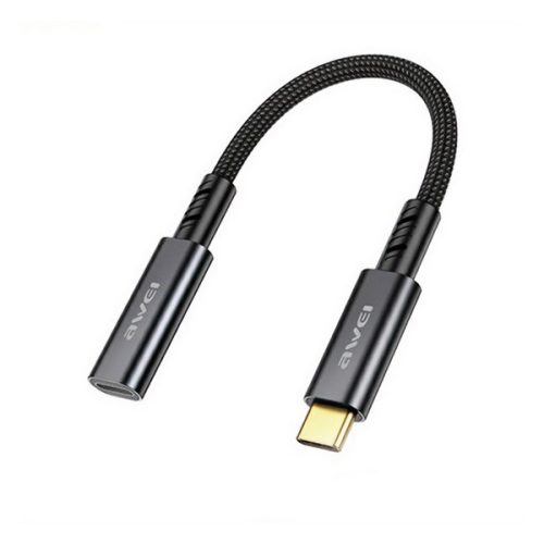AWEI adapter kábel (Type-C aljzat - Type-C, 15cm) FEKETE