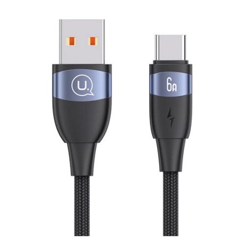 USAMS U85 adatkábel (USB - Type-C, 6A, gyorstöltő, 120cm, cipőfűző) FEKETE