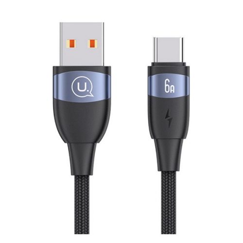 USAMS U85 adatkábel (USB - Type-C, 6A, gyorstöltő, 200cm, cipőfűző) FEKETE