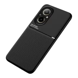   Szilikon telefonvédő (ütésállóság, mágneses, bőr hatású hátlap, csíkos) FEKETE