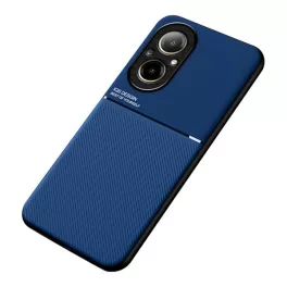   Szilikon telefonvédő (ütésállóság, mágneses, bőr hatású hátlap, csíkos) SÖTÉTKÉK