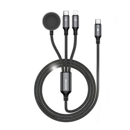 AWEI töltőkábel 3in1 (Type-C - Type-C/lightning, Apple Watch töltő, 100W, wireless, gyorstöltő, 120cm) FEKETE