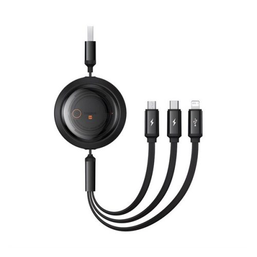 BASEUS FREE2DRAW adatkábel 3in1 (USB - lightning/microUSB/Type-C, 3.5A, gyorstöltő, 110cm, csévélhető) FEKETE