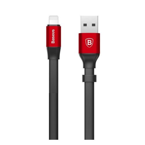 BASEUS NIMBLE adatkábel (USB - lightning, 2A, 23cm, lapos kábel) FEKETE/PIROS