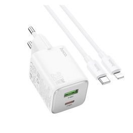 HOCO N41 hálózati töltő USB+Type-C aljzat (20W, GaN, PD gyorstöltő 3.0 + lightning kábel) FEHÉR   HOCO N41 hálózati töltő USB+Type-C aljzat (20W, GaN, PD gyorstöltő 3.0 + lightning kábel) FEHÉR