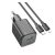 HOCO N41 hálózati töltő USB+Type-C aljzat (20W, GaN, PD gyorstöltő 3.0 + lightning kábel) FEKETE