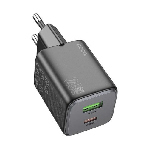 HOCO N41 hálózati töltő USB+Type-C aljzat (20W, GaN, PD gyorstöltő 3.0) FEKETE