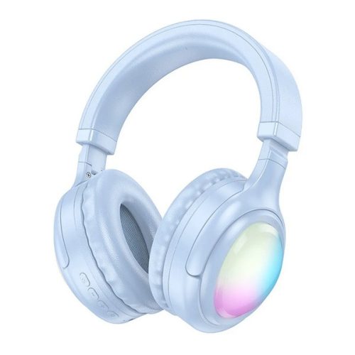 HOCO W48 bluetooth fejhallgató SZTEREO (v5.3, kártyaolvasó, 3.5mm jack aljzat, RGB) VILÁGOSKÉK