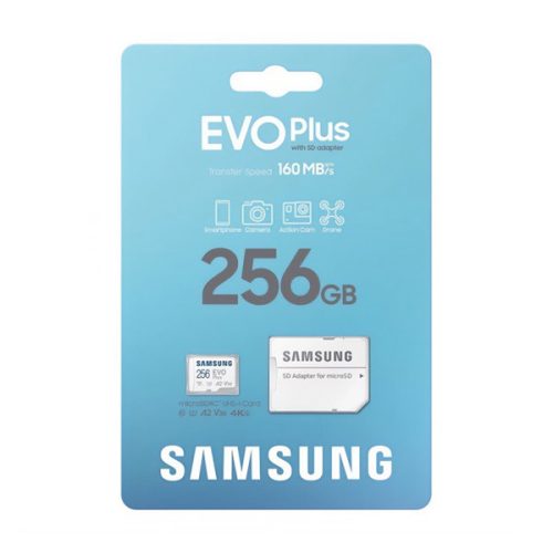 SAMSUNG memóriakártya 256GB (microSDXC EVOPlus Blue Wave - Class 10, UHS-1) + SD adapter