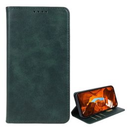   Tok álló, bőr hatású (FLIP, oldalra nyíló, asztali tartó, koptatott bőr minta, prémium) SÖTÉTZÖLD