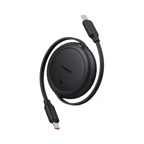 BASEUS FREE2PULL MINI adatkábel (Type-C - Type-C, 60W, PD gyorstöltő, csévélhető, 100cm) FEKETE