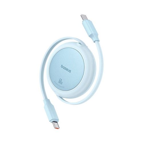 BASEUS FREE2PULL MINI adatkábel (Type-C - Type-C, 60W, PD gyorstöltő, csévélhető, 100cm) VILÁGOSKÉK