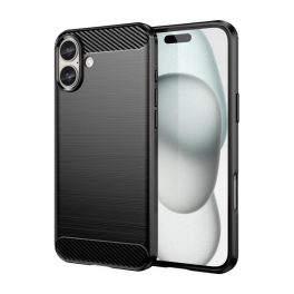   Szilikon telefonvédő (ütésállóság, légpárnás sarok, szálcsiszolt, karbon minta) FEKETE