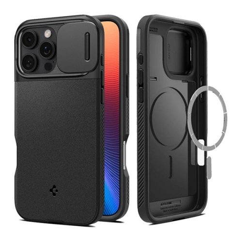 SPIGEN OPTIK ARMOR MAG szilikon telefonvédő (kameravédő, MagSafe) FEKETE