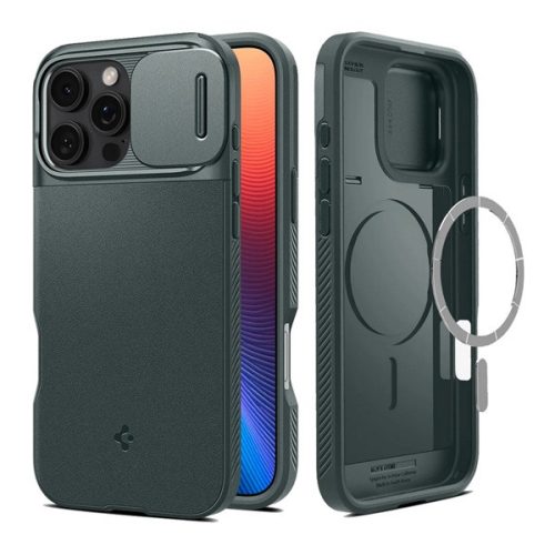 SPIGEN OPTIK ARMOR MAG szilikon telefonvédő (kameravédő, MagSafe) SÖTÉTZÖLD