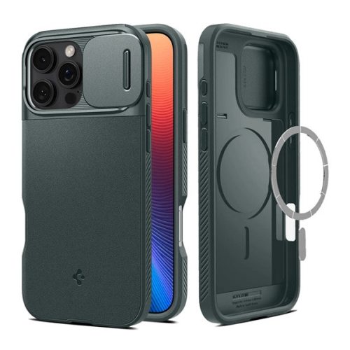 SPIGEN OPTIK ARMOR MAG szilikon telefonvédő (kameravédő, MagSafe) SÖTÉTZÖLD