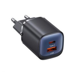 USAMS CC254 hálózati töltő USB+Type-C aljzat (30W, GaN, PD gyorstöltő) FEKETE   USAMS CC254 hálózati töltő USB+Type-C aljzat (30W, GaN, PD gyorstöltő) FEKETE