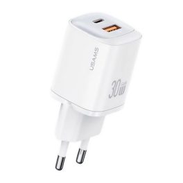   USAMS CC254 hálózati töltő USB+Type-C aljzat (30W, GaN, PD gyorstöltő) FEHÉR