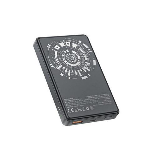 AWEI P33K vésztöltő USB+Type-C aljzat (10000mAh, 22.5W, wireless, mágneses, PD gyorstöltő) FEKETE