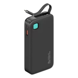   AWEI XY vésztöltő USB+Type-C aljzat (10000mAh, 20W, PD gyorstöltő, LED kijelző + fix Type-C kábel) FEKETE