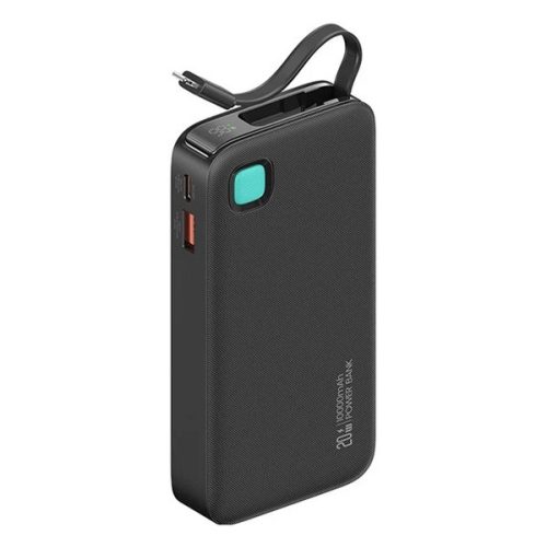 USAMS XY vésztöltő USB+Type-C aljzat (10000mAh, 20W, PD gyorstöltő, LED kijelző + fix lightning kábel) FEKETE