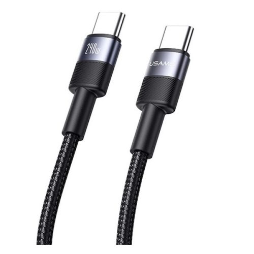 USAMS SY adatkábel (Type-C - Type-C, 240W, gyorstöltő, cipőfűző, 120cm) EZÜST