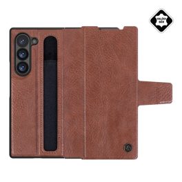   NILLKIN AOGE műanyag telefonvédő (valódi bőr hátlap, mikrofiber plüss belső, ceruza tartó) SÖTÉTBARNA