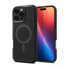   SPIGEN CORE ARMOR MAG szilikon telefonvédő (ütésállóság, kameravédő, csíkos, MagSafe) FEKETE