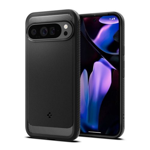 SPIGEN RUGGED ARMOR szilikon telefonvédő (ütésállóság, légpárnás sarok, karbon minta) FEKETE