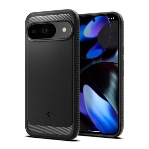 SPIGEN RUGGED ARMOR szilikon telefonvédő (ütésállóság, légpárnás sarok, karbon minta) FEKETE