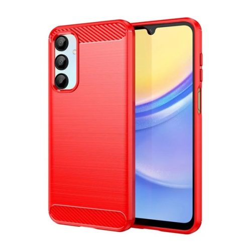 Szilikon telefonvédő (ütésállóság, légpárnás sarok, szálcsiszolt, karbon minta) PIROS