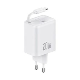   USAMS YC hálózati töltő Type-C aljzat (20W, PD gyorstöltő, GaN + fix, csévélhető Type-C kábel) FEHÉR