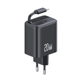   USAMS YC hálózati töltő Type-C aljzat (20W, PD gyorstöltő, GaN + fix, csévélhető Type-C kábel) FEKETE