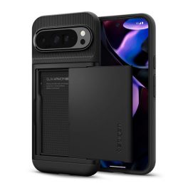   SPIGEN SLIM ARMOR CS szilikon telefonvédő (műanyag hátlap, kártyatartó, ütésállóság, légpárnás sarok) FEKETE