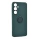 Szilikon telefonvédő (tartógyűrű, mikrofiber plüss belső, mágneses, kameravédő) SÖTÉTZÖLD