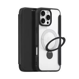   DUX DUCIS SKIN X PRO tok álló, bőr hatású (FLIP, oldalra nyíló, RFID, kitámasztó, MagSafe) FEKETE