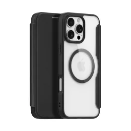   DUX DUCIS SKIN X PRO tok álló, bőr hatású (FLIP, oldalra nyíló, RFID, MagSafe) FEKETE