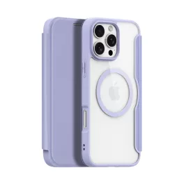   DUX DUCIS SKIN X PRO tok álló, bőr hatású (FLIP, oldalra nyíló, RFID, MagSafe) LILA