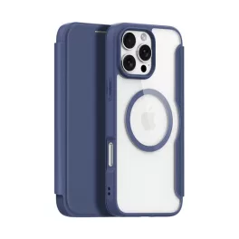   DUX DUCIS SKIN X PRO tok álló, bőr hatású (FLIP, oldalra nyíló, RFID, MagSafe) SÖTÉTKÉK