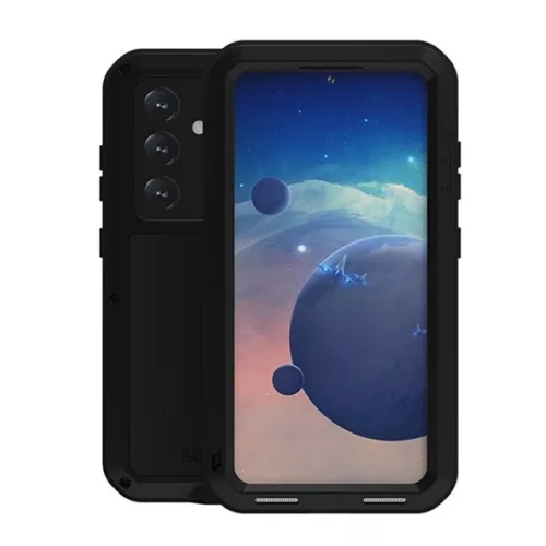 LOVE MEI Powerful defender műanyag telefonvédő (fém keret, erős ütésállóság, porálló + képernyővédő üveg) FEKETE