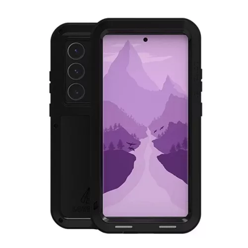 LOVE MEI Powerful defender műanyag telefonvédő (fém keret, erős ütésállóság, porálló + képernyővédő üveg) FEKETE