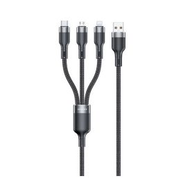   AWEI CL-975 adatkábel 3in1 (USB - Type-C/lightning/microUSB, 100W, gyorstöltő, 120cm) FEKETE