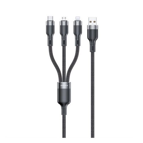 AWEI CL-975 adatkábel 3in1 (USB - Type-C/lightning/microUSB, 100W, gyorstöltő, 120cm) FEKETE