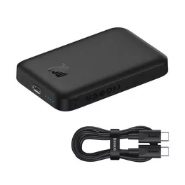   BASEUS MAGNETIC MINI AIR vésztöltő Type-C aljzat (6000mAh, 20W, gyorstöltő, wireless, mágneses + Type-C kábel) FEKETE