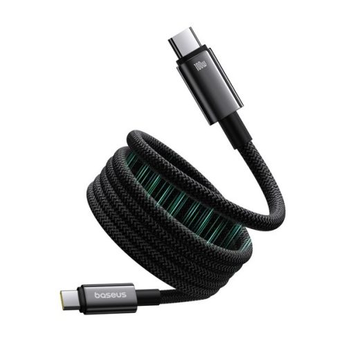 BASEUS TUNGSTEN GOLD MAGNETIC adatkábel (Type-C - Type-C, 100W, PD gyorstöltő, mágneses, törésgátló, 100cm) FEKETE