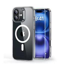   ESR HYBRID HALOLOCK szilikon telefonvédő (ütésállóság, légpárnás sarok, MagSafe + képernyővédő üveg) ÁTLÁTSZÓ