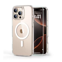   ESR HYBRID HALOLOCK szilikon telefonvédő (ütésállóság, légpárnás sarok, MagSafe + képernyővédő üveg) ÁTLÁTSZÓ