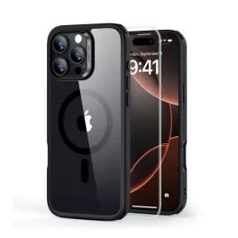   ESR HYBRID HALOLOCK szilikon telefonvédő (ütésállóság, légpárnás sarok, MagSafe + képernyővédő üveg) ÁTLÁTSZÓ/FEKETE