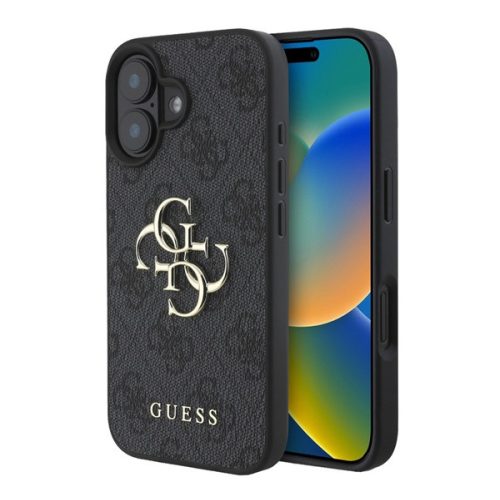 GUESS 4G BIG LOGO szilikon telefonvédő (ütésállóság, bőr hatású hátlap) FEKETE