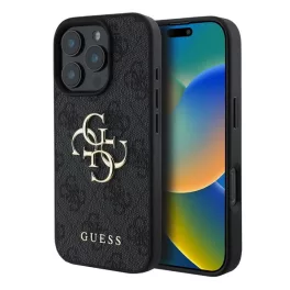   GUESS 4G BIG LOGO szilikon telefonvédő (ütésállóság, bőr hatású hátlap) FEKETE